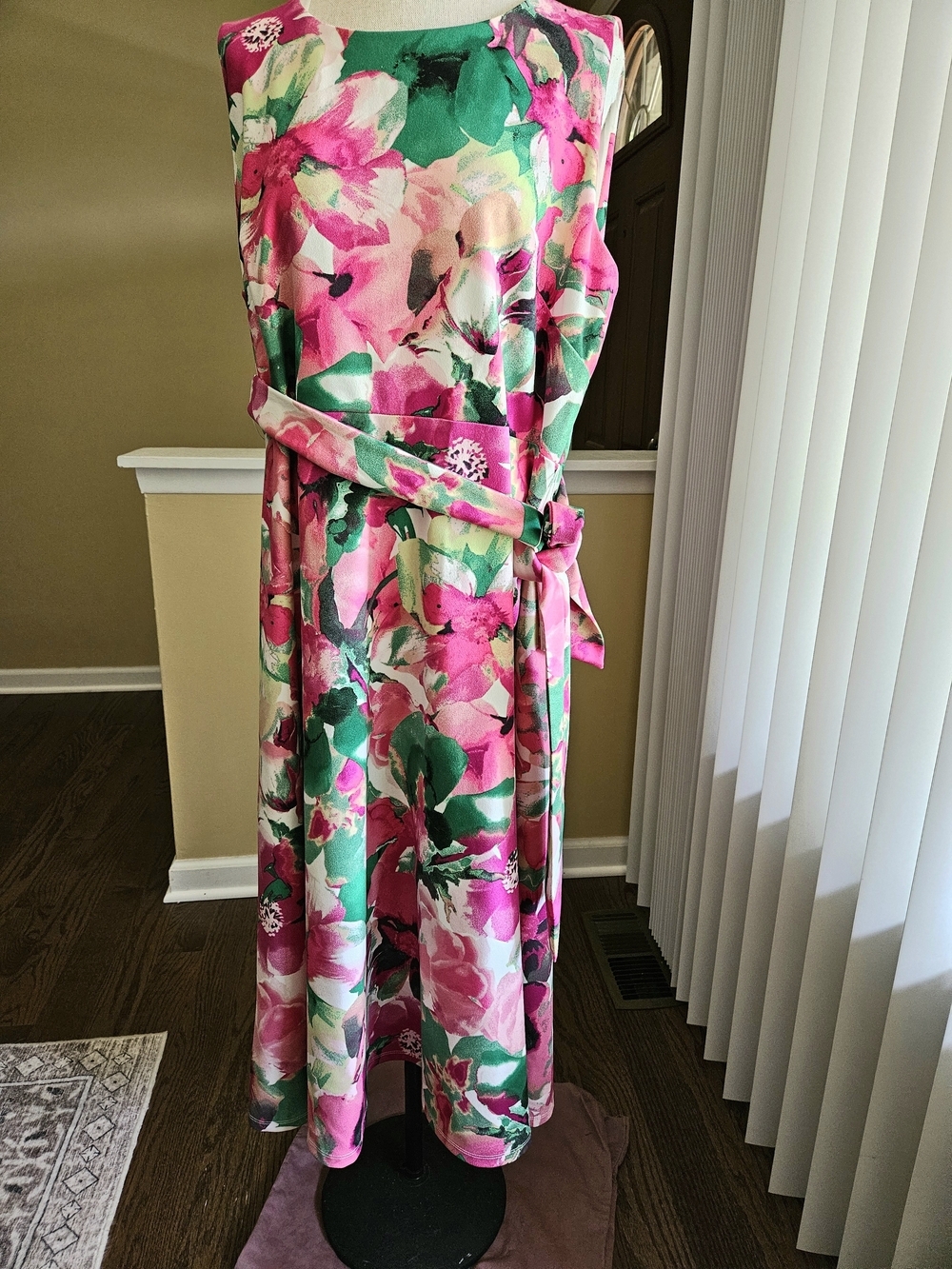 Kasper Pink And Green Floral Midi Dress. Size 16
